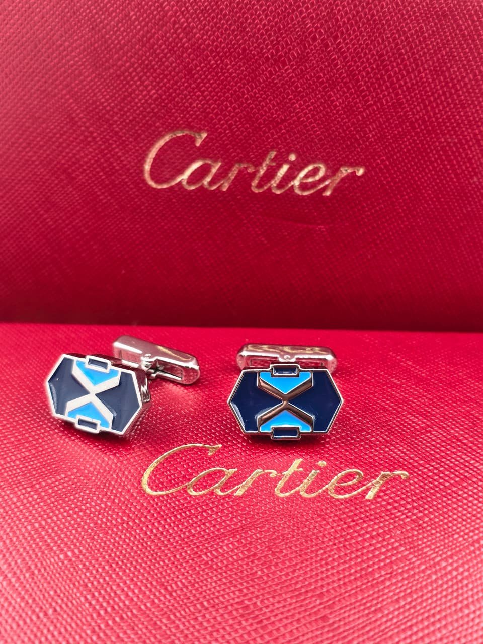 Cartier Cartier Blue Geometric Enamel Cufflinks – Designer Luxury Statement Cufflinks for Men