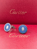 Cartier Cartier Blue Guilloche Round Cufflinks – Silver-Tone Luxury Designer Cufflinks for Men