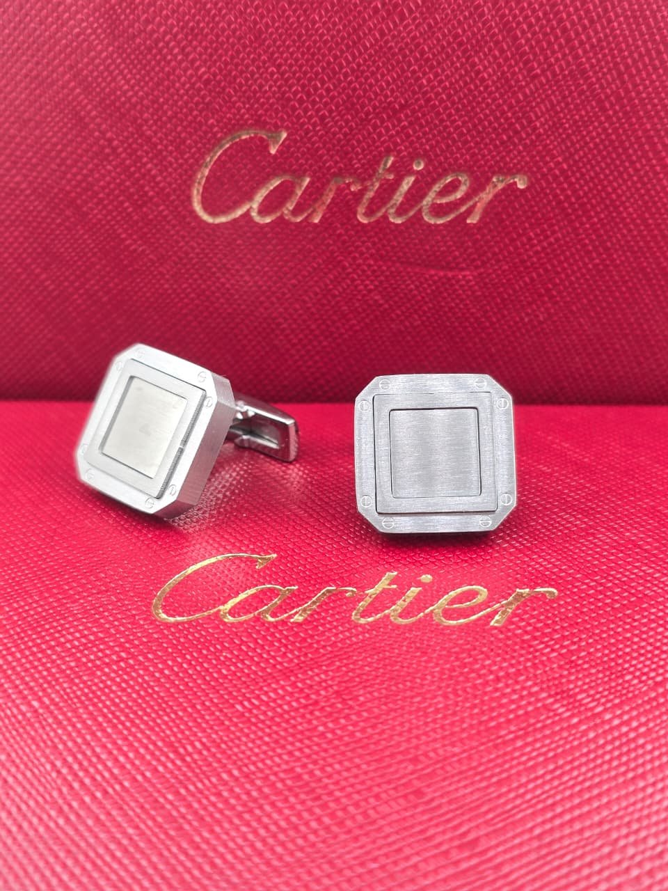 Cartier Cartier Brushed Silver Square Cufflinks – Minimalist Designer Luxury Cufflinks for Men