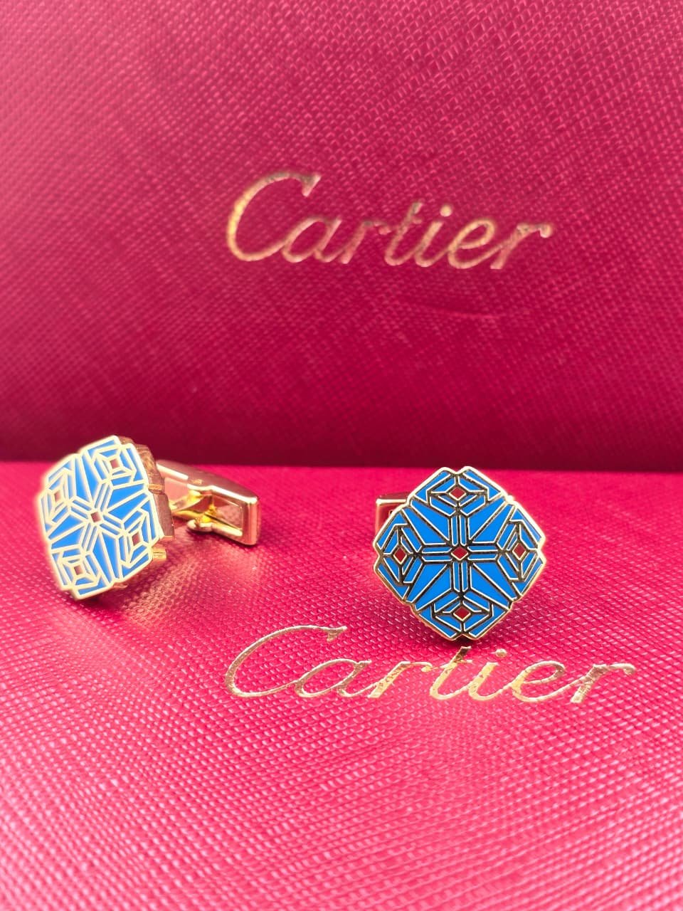 Cartier Cartier Geometric Blue Enamel Cufflinks – Luxury Designer Hexagon Cufflinks for Men