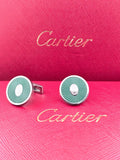 Cartier Cartier Green Guilloche Round Cufflinks – Silver Designer Cufflinks for Men