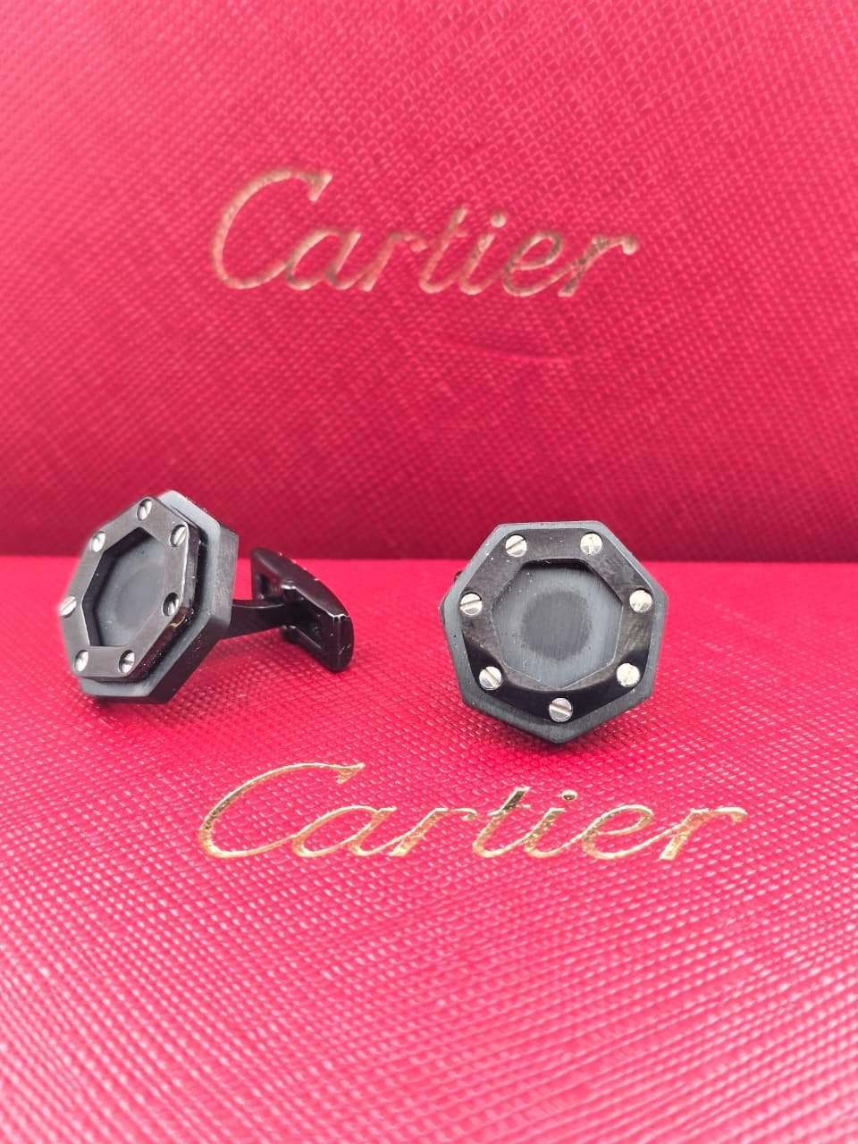 Cartier Cartier Matte Black Hexagon Cufflinks – Modern Designer Luxury Cufflinks for Men