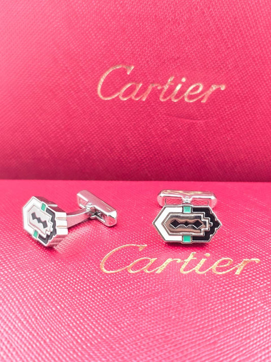 أزرار أكمام كارتييه Cartier متعددة الألوان الهندسية المصنوعة من المينا – أزرار أكمام فاخرة بتصميم مميز للرجال