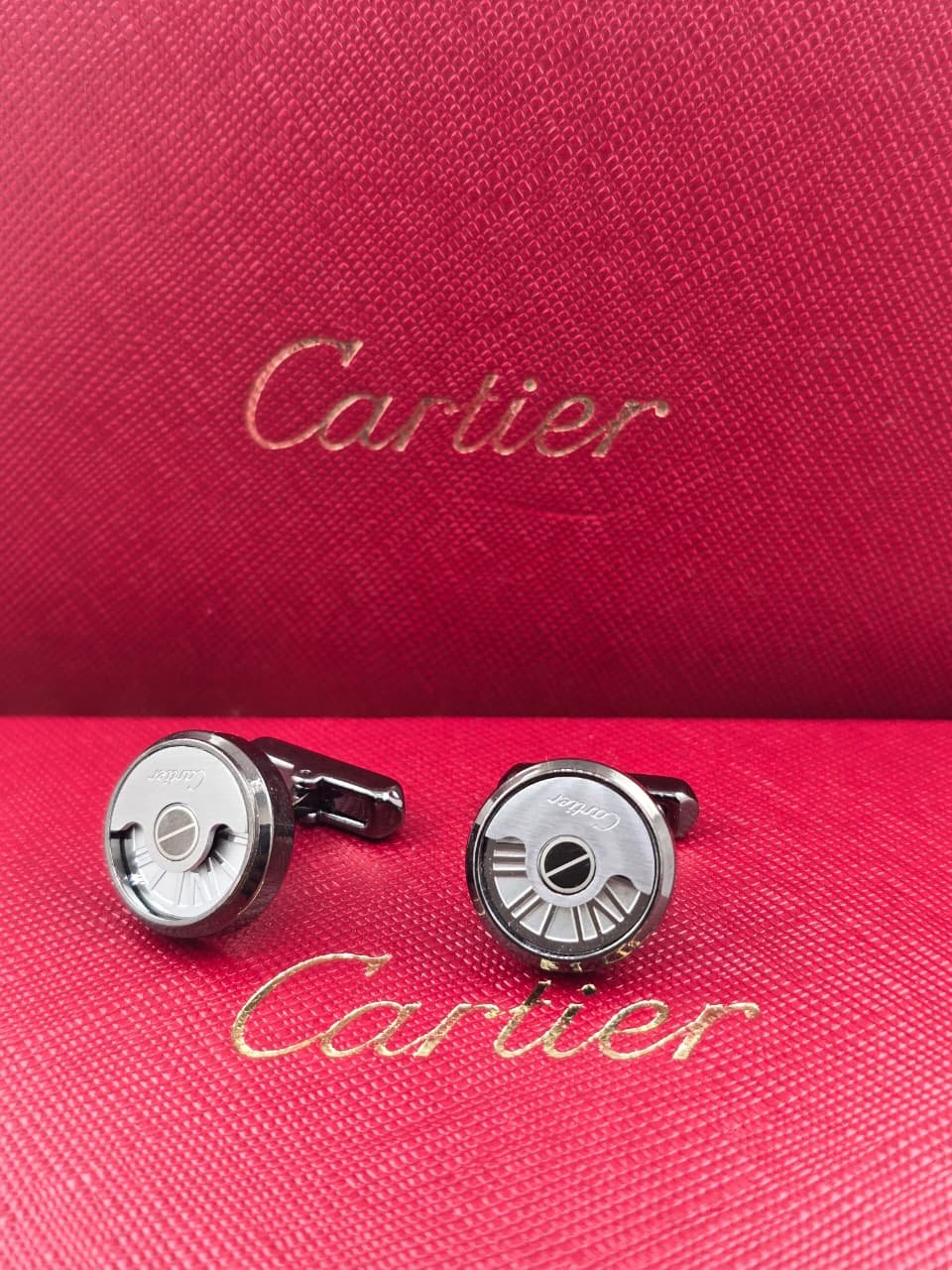 Cartier Cartier Roman Dial Round Cufflinks – Black & Silver Luxury Designer Cufflinks for Men