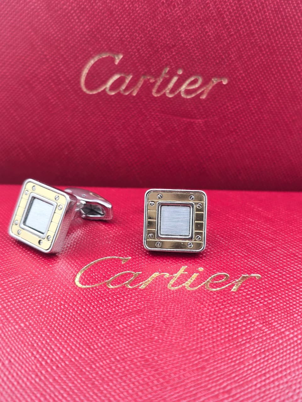 Cartier Cartier Santos-Inspired Square Screw Motif Cufflinks – Gold & Steel Luxury Cufflinks for Men