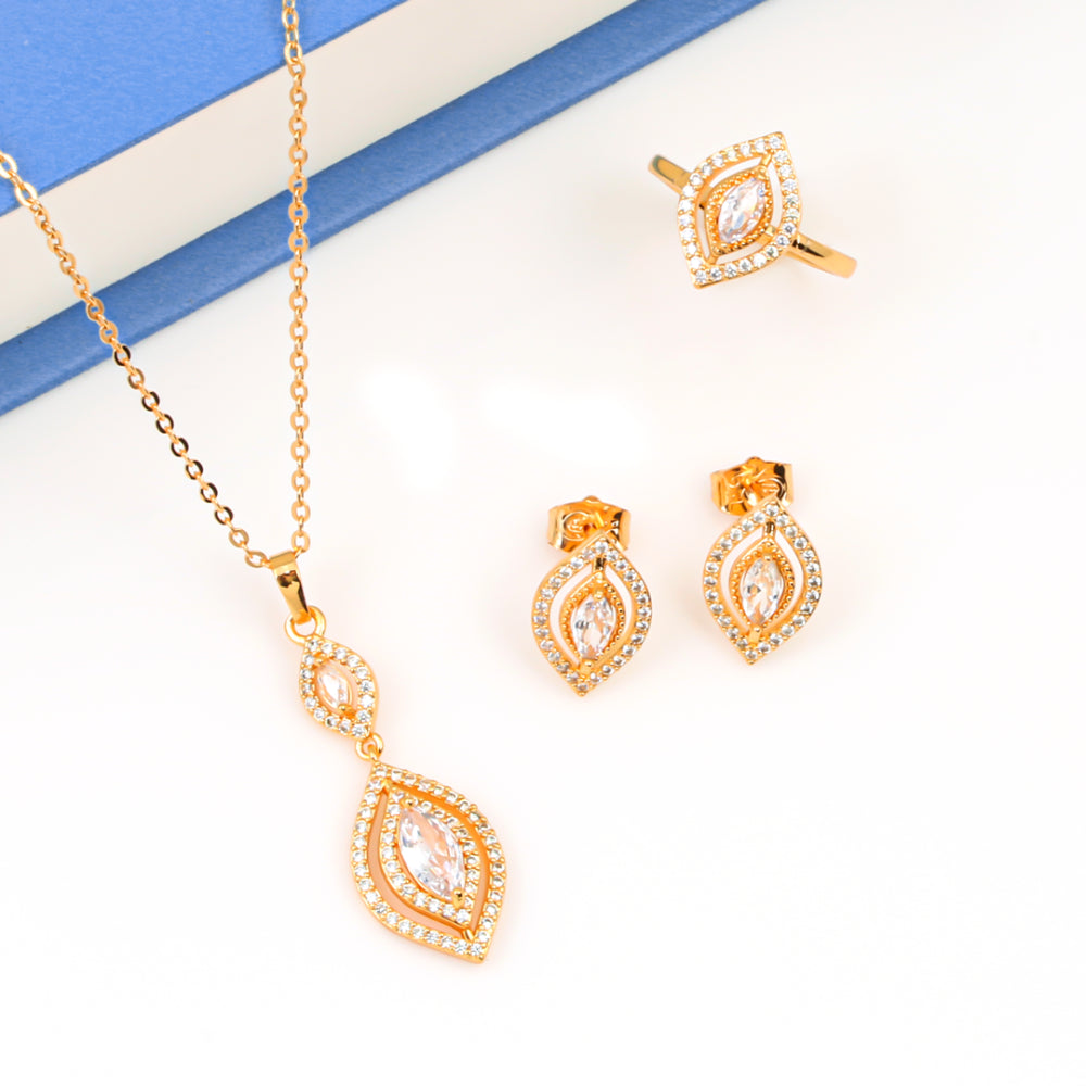 Double Diamond Teardrop Set Gold Alternative