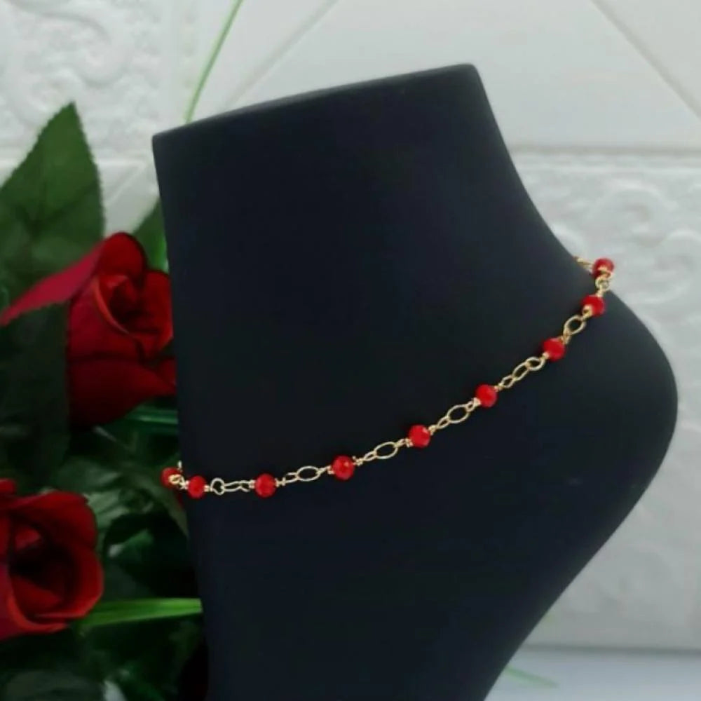 Gold Alternative Anklet With Ruby Beads