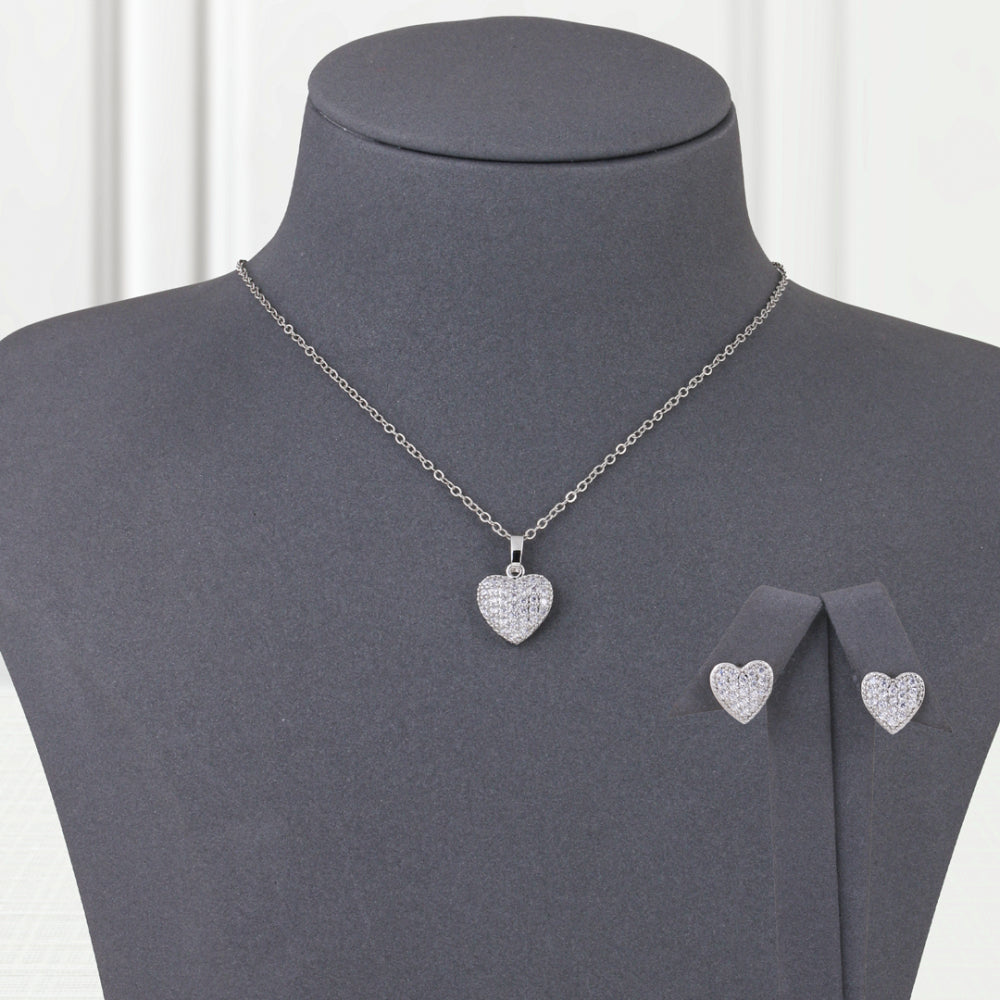 Gold Alternative Set, Zircon Heart, Silver