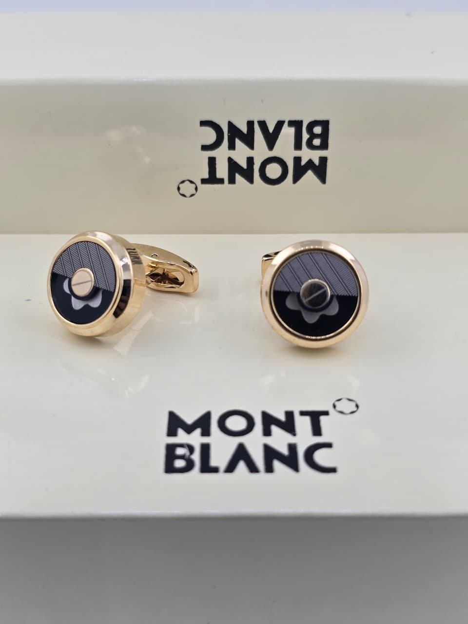 Montblanc Half-Moon Gold Cufflinks – Black & Gold Designer Cufflinks for Men