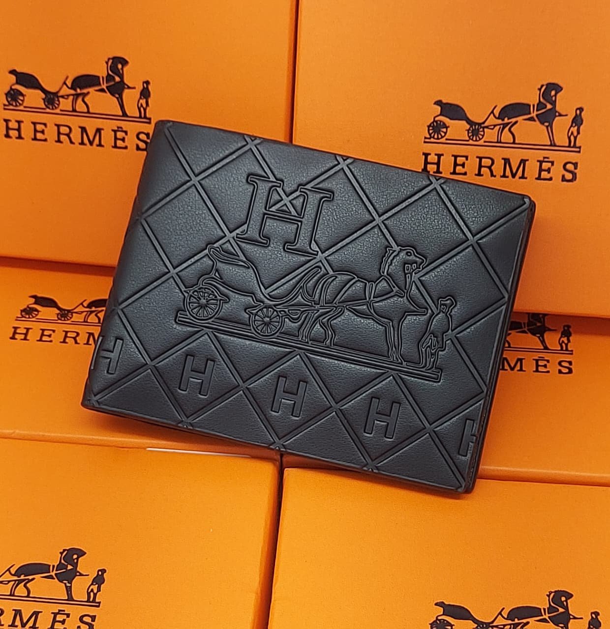 Hermes Style Black Wallet – Luxury Embossed Bifold