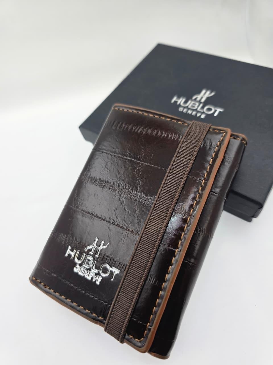 Hublot Geneve Slim Cardholder Croc Embossed Brown Leather