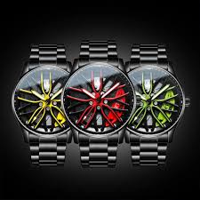 360 ° Rotary Stainless Steel Strap Sport Car Rim Wheel Hub Quartz