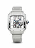 Cartier Santos Skeleton – Transparent Mechanical Dial with Brushed Steel Bracelet