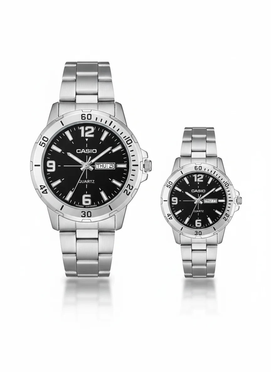 Casio Couple Watch Set – Premium Stainless Steel Design