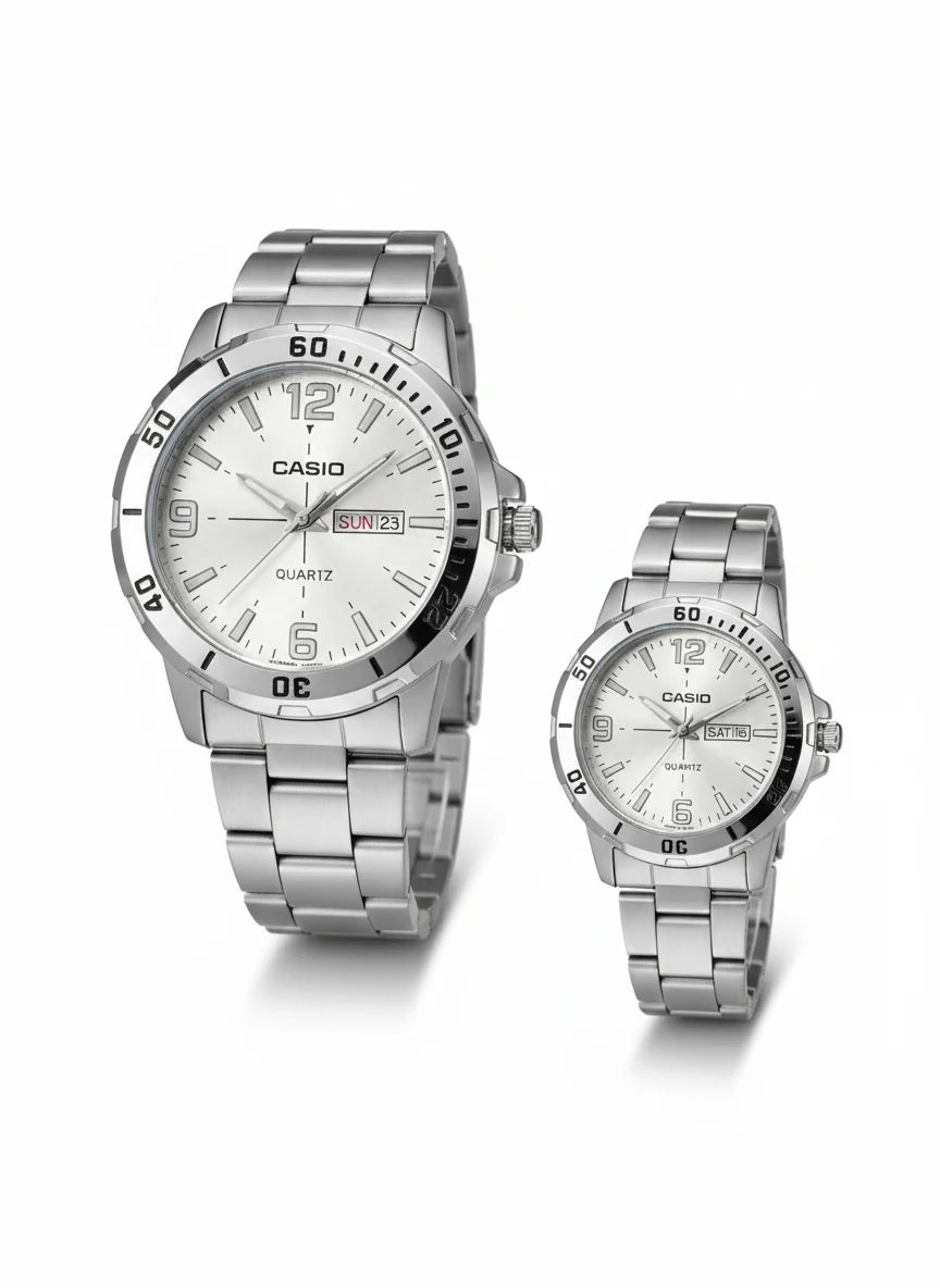 Casio Couple Watch Set – Premium Stainless Steel Design