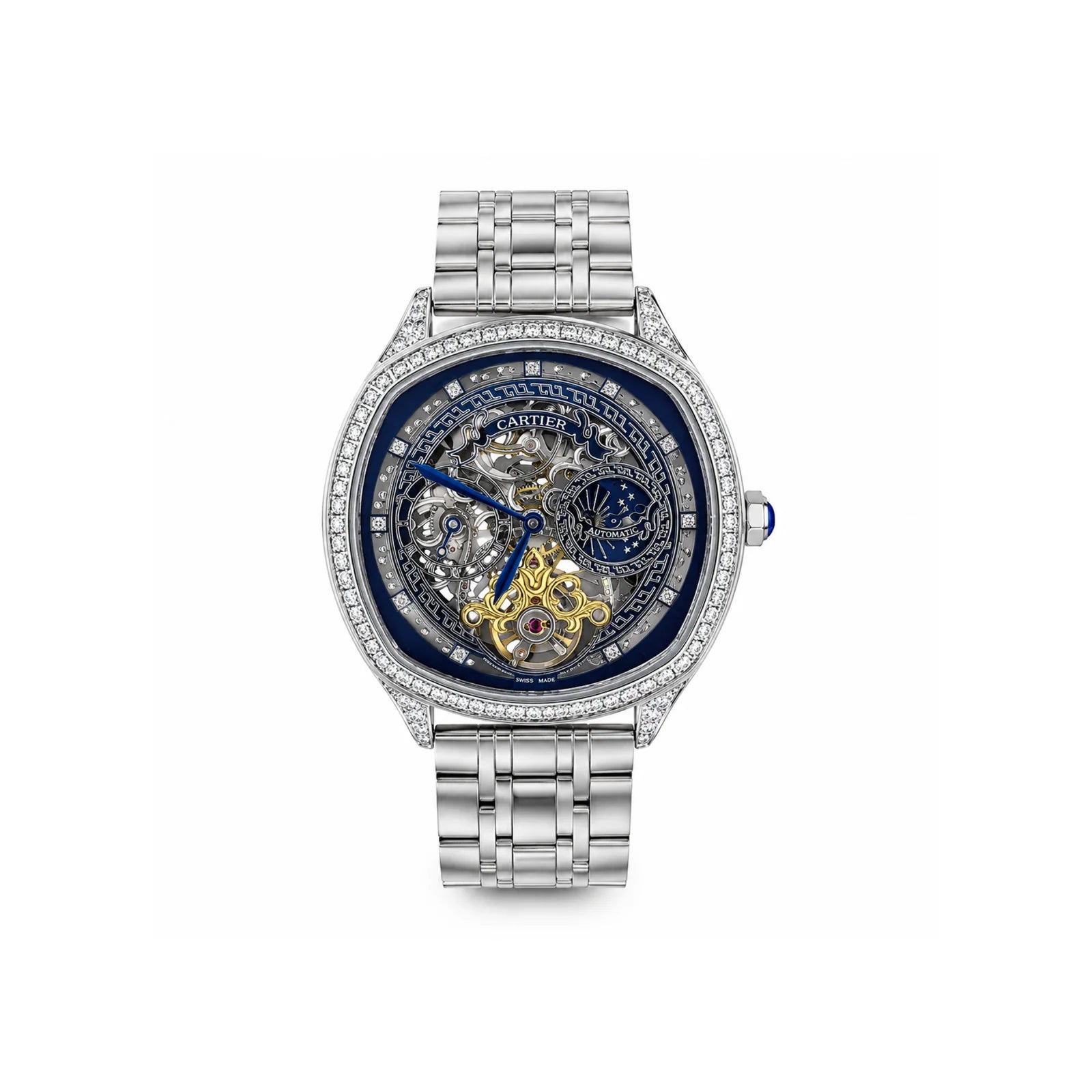 Cartier Skeleton Mechanical Watch with Crystal Bezel Automatic