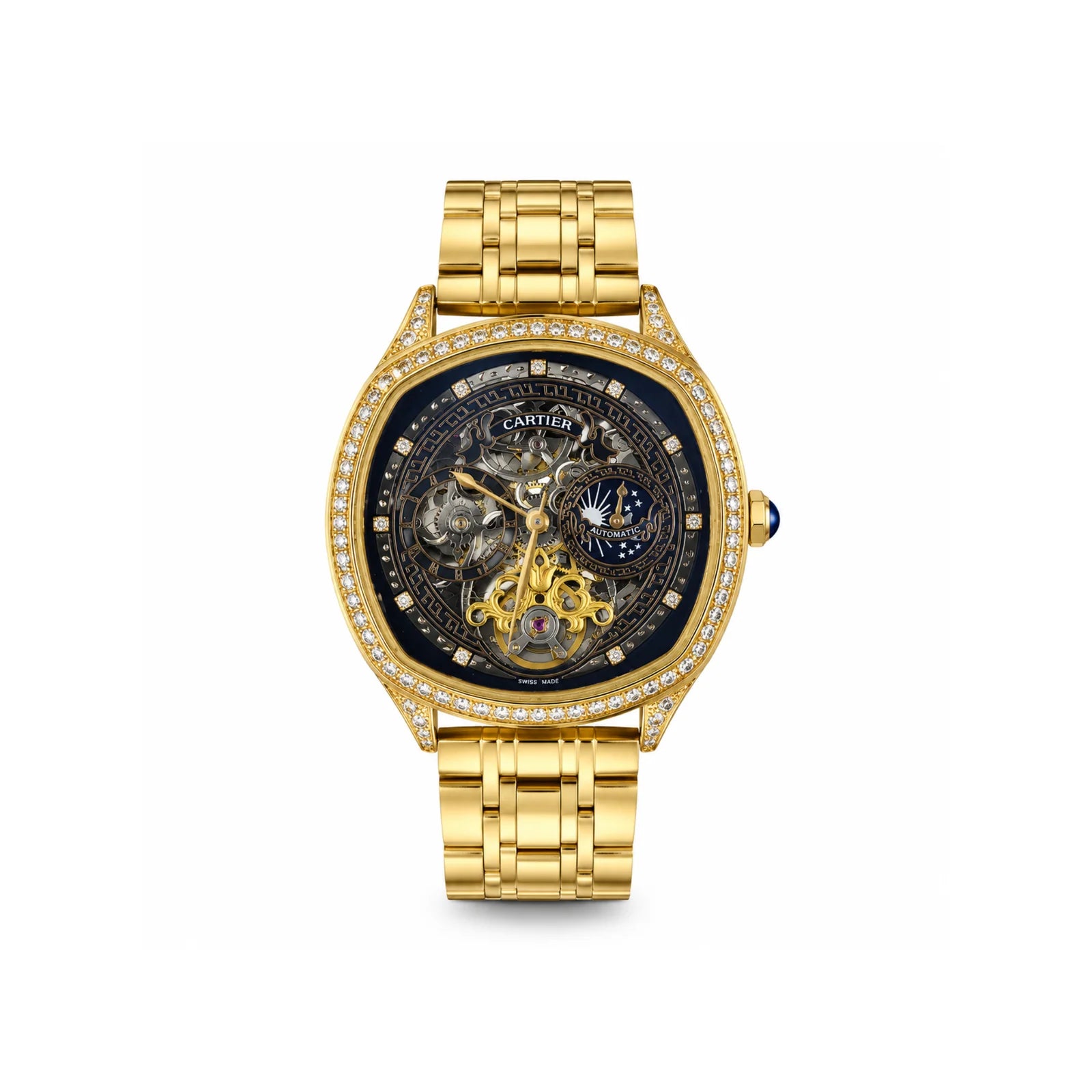 Cartier Skeleton Mechanical Watch with Crystal Bezel Automatic