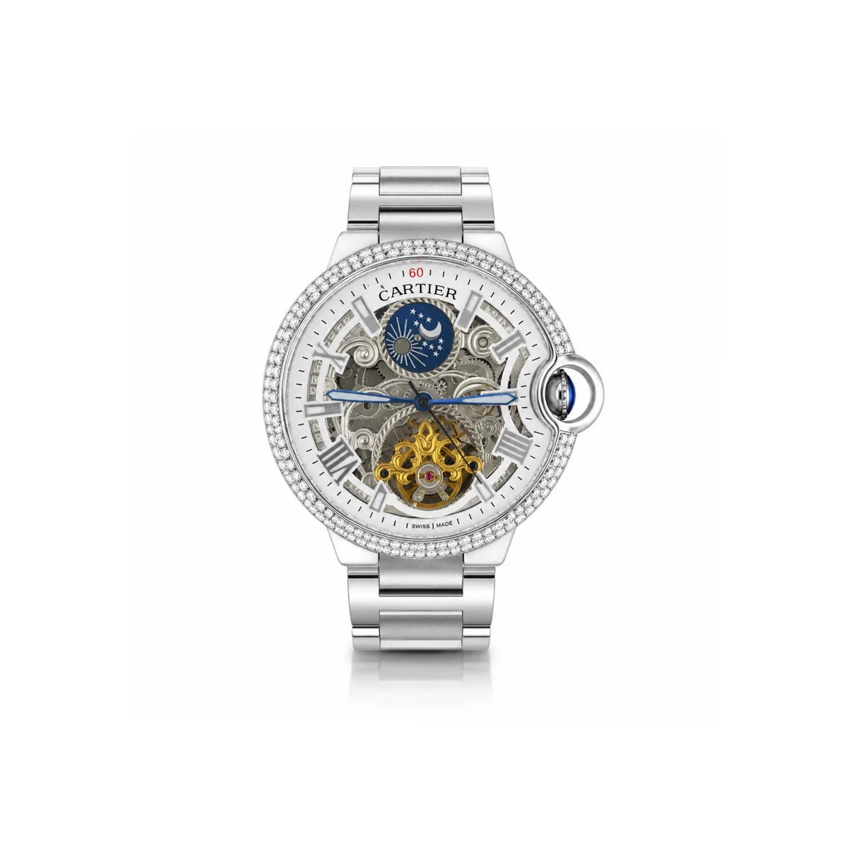 Cartier Skeleton Mechanical Watch with Crystal Bezel Automatic
