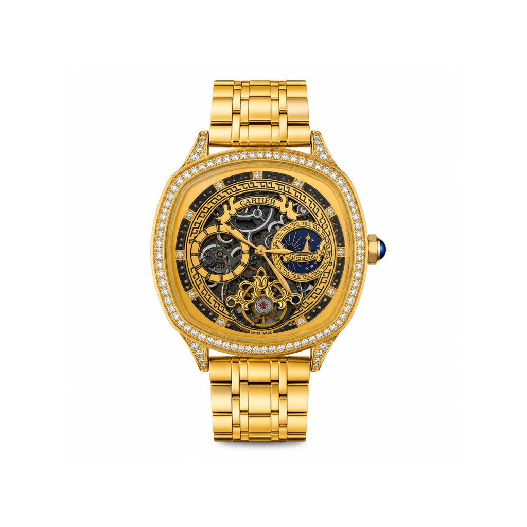 Cartier Skeleton Mechanical Watch with Crystal Bezel Automatic