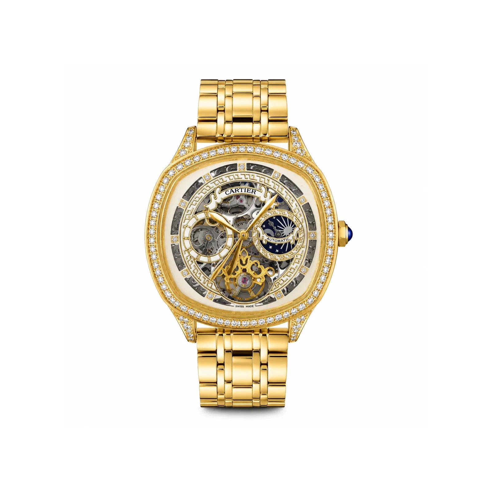 Cartier Skeleton Mechanical Watch with Crystal Bezel Automatic